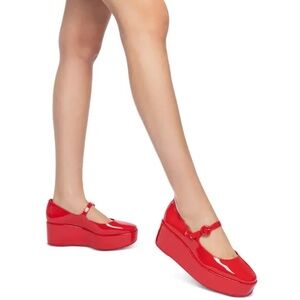 LARROUDE Blair Flatform Pumps Open Red Patent Leather Mary Jane’s Size 6.5